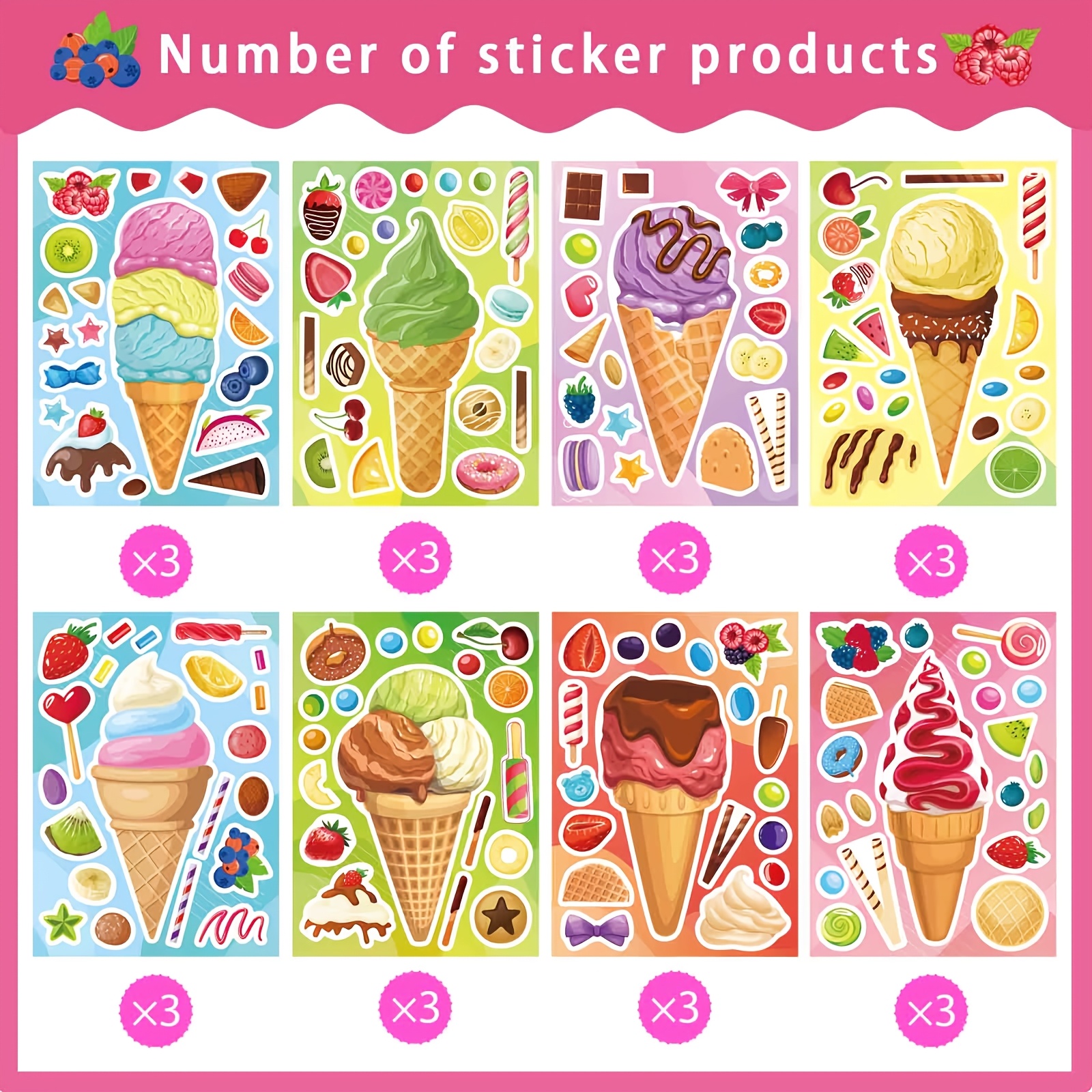 8 Sheets Ice Cream Stickers, C – Sticker Sheet Set Bewertung und Preis